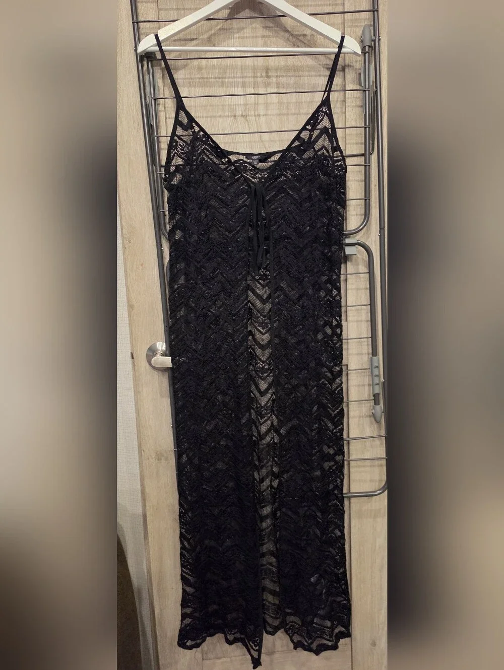 Guess Black Lace Maxi Swimsuit Coverup One Size Robe Open Front